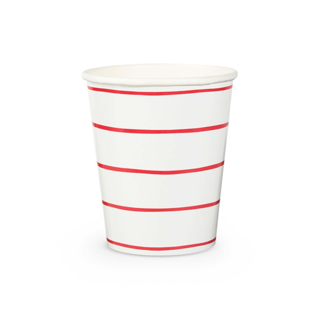 "Candy Apple Frenchie Stripes 9 oz Cups - Pack of 8" - Paper and Plastic Cups in brown by Jollity and Co