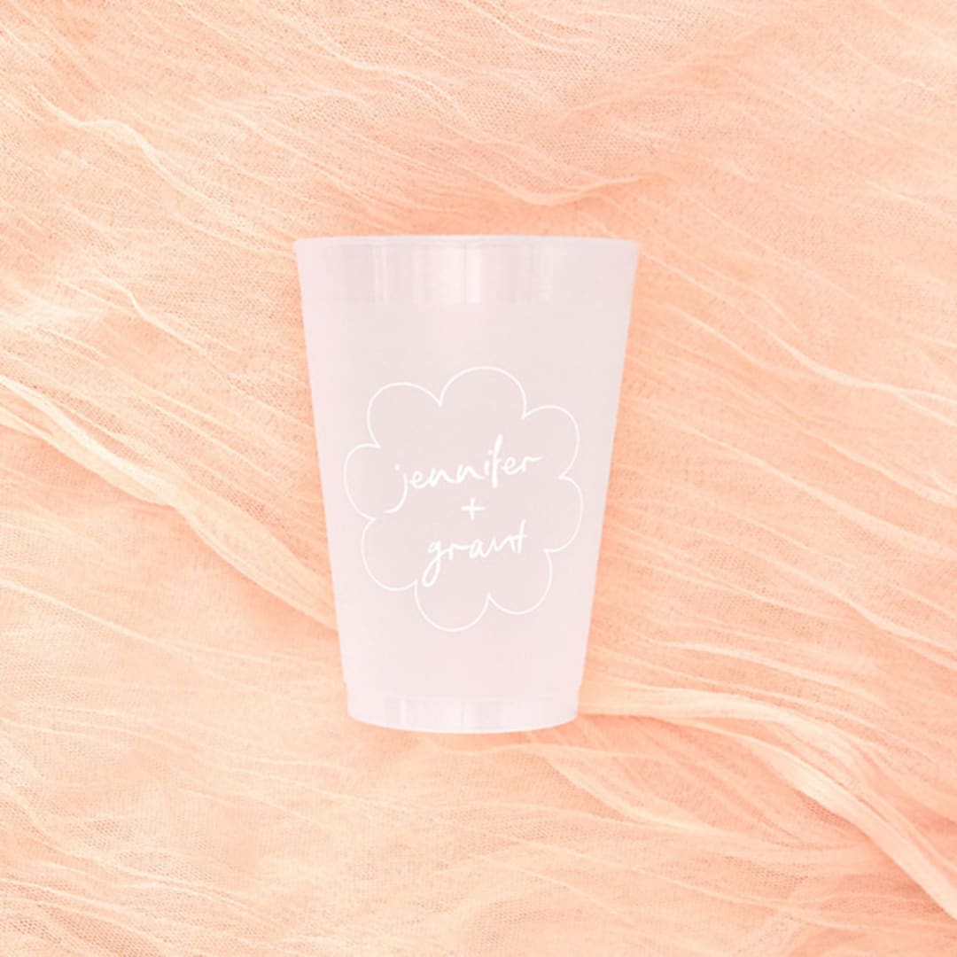 "Kitschy Cocktail Hour Floral Frame Frosted Plastic Cup, set of 50" - Paper and Plastic Cups in natural by ForYourParty