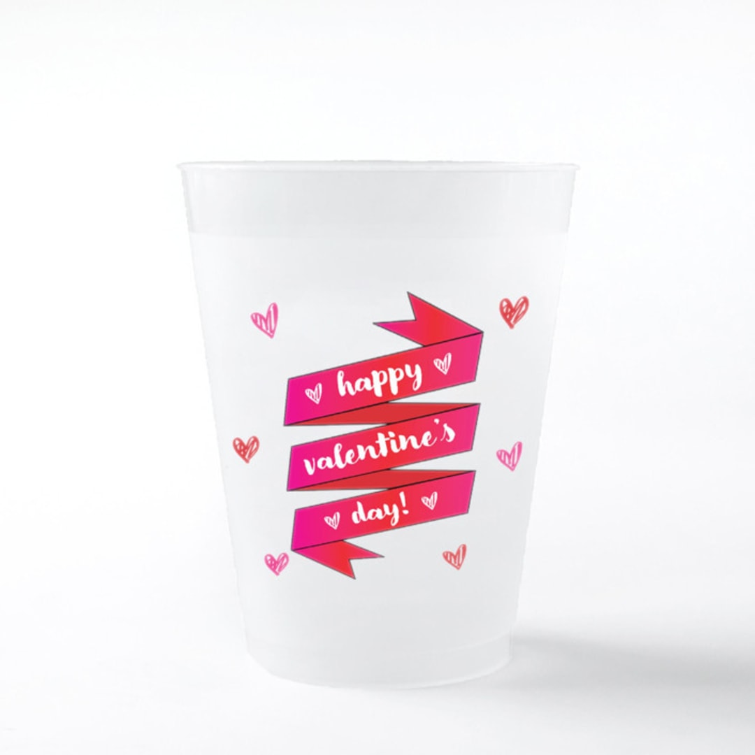 "Valentine Banner Frosted Plastic Cups, Pack of 12" - Paper and Plastic Cups in multicolor by ForYourParty