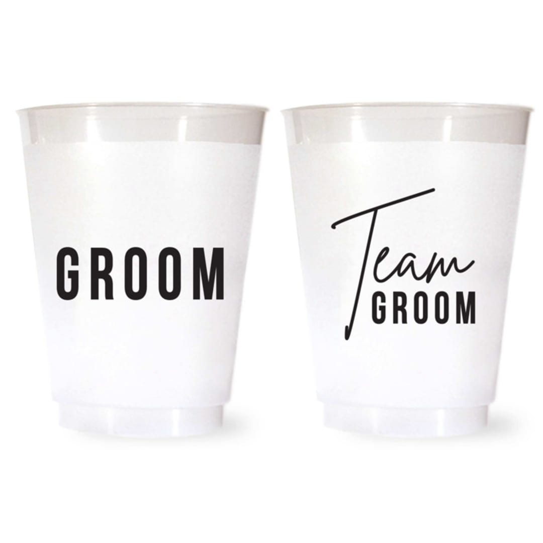"Team Groom Cups Shatterproof Plastic Bachelor Party Cups" - Paper and Plastic Cups in white by Tea and Becky
