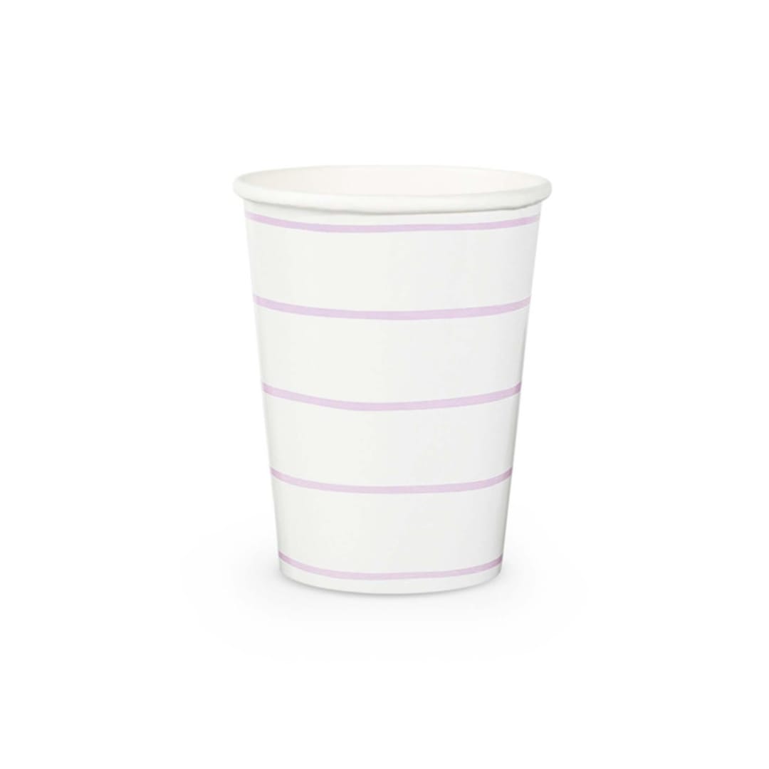 "Lilac Frenchie Stripes 9 oz Cups - Pack of 8" - Paper and Plastic Cups in white by Jollity and Co