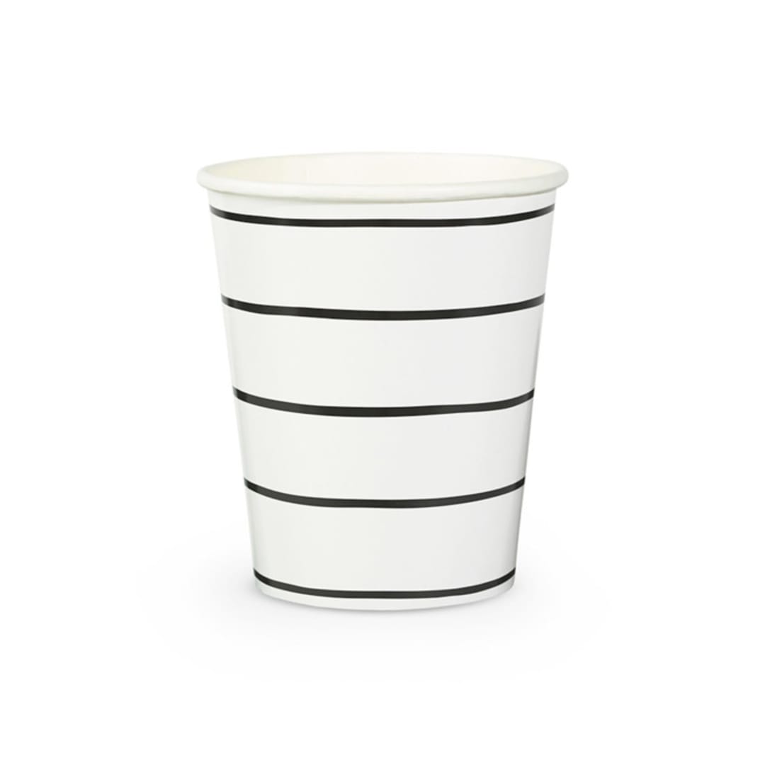"Ink Frenchie Striped 9 oz Cups" - Paper and Plastic Cups in black by Jollity and Co