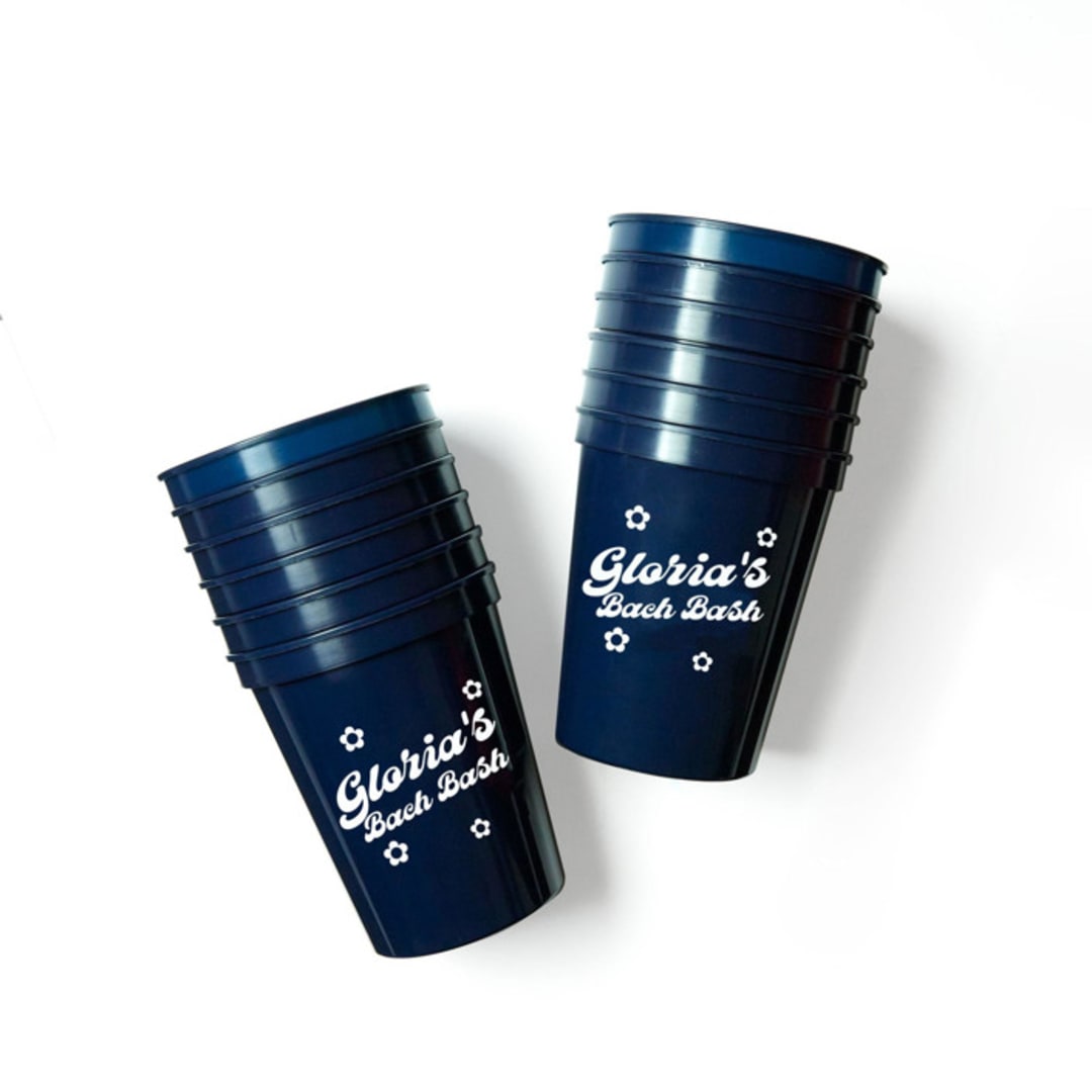 "Bachelorette Blooms Personalized Cup, Plastic Stadium Cup, set of 50" - Paper and Plastic Cups in blue by ForYourParty