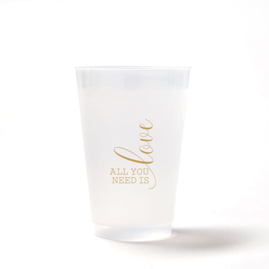 "All You Need Is Love Cup Pack, Frosted Plastic Cup, Pack of 8" - Paper and Plastic Cups in beige by ForYourParty