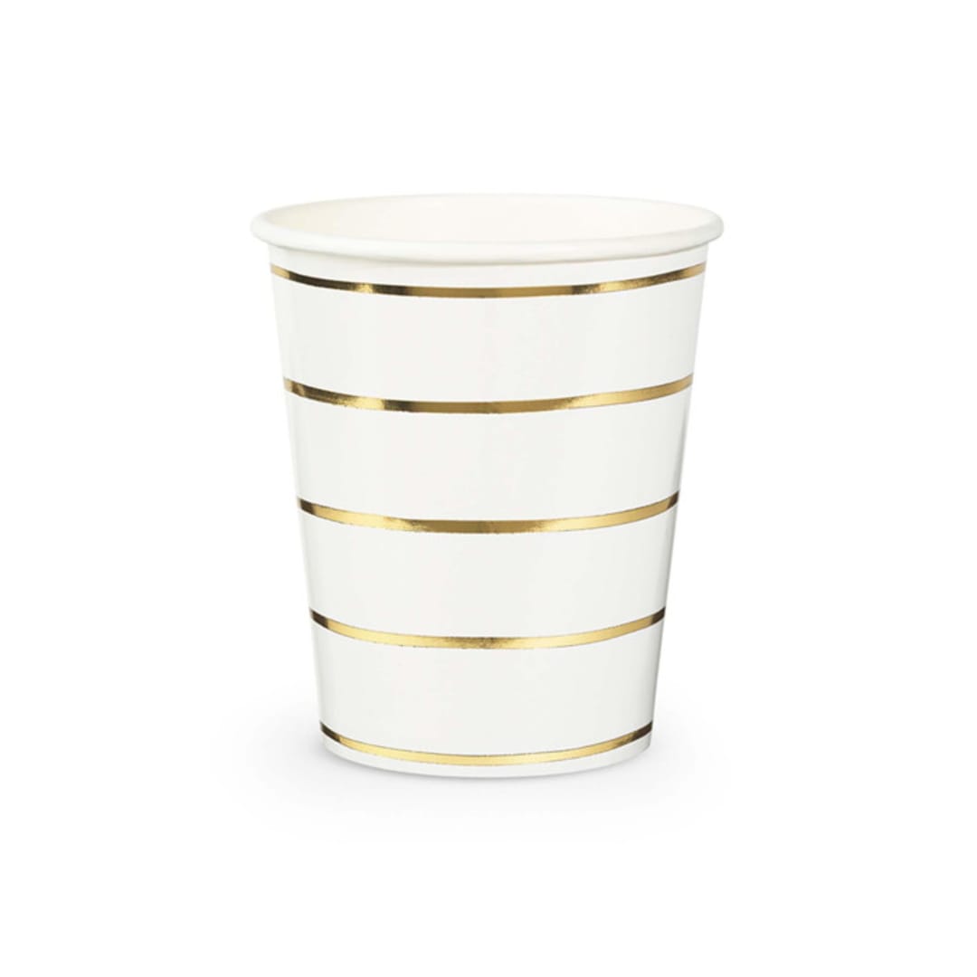"Gold Metallic Frenchie Stripes 9 oz Cups - Pack of 8" - Paper and Plastic Cups in clear by Jollity and Co