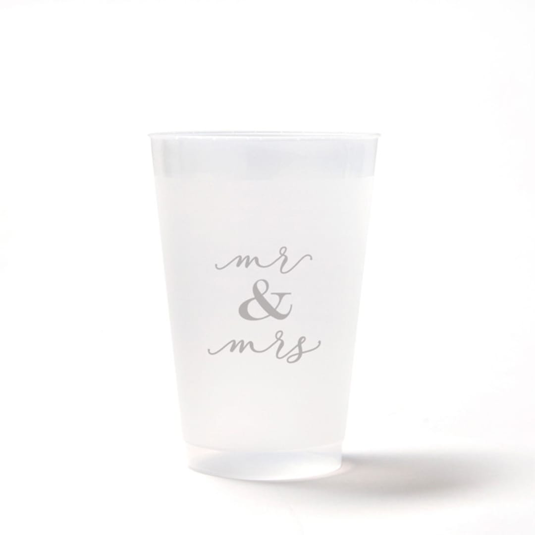 "Classic Mr. and Mrs. Cup Pack, Frosted Plastic Cup, Pack of 8" - Paper and Plastic Cups in beige by ForYourParty