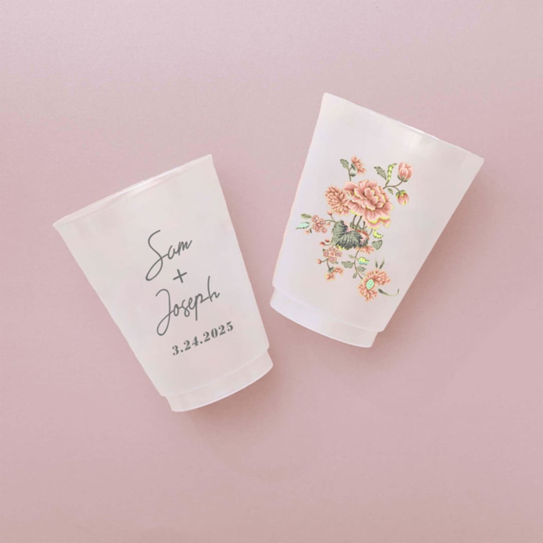Custom Ornate Floral Frosted Plastic Cup, set of 50