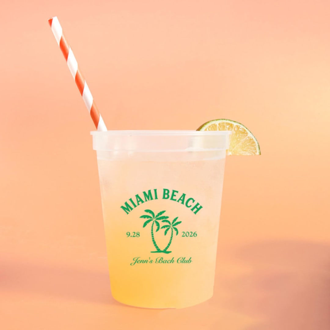 "Bachelorette Beach Party Palm Breeze Cup, Plastic Stadium Cup, set  of 50" - Paper and Plastic Cups in clear by ForYourParty