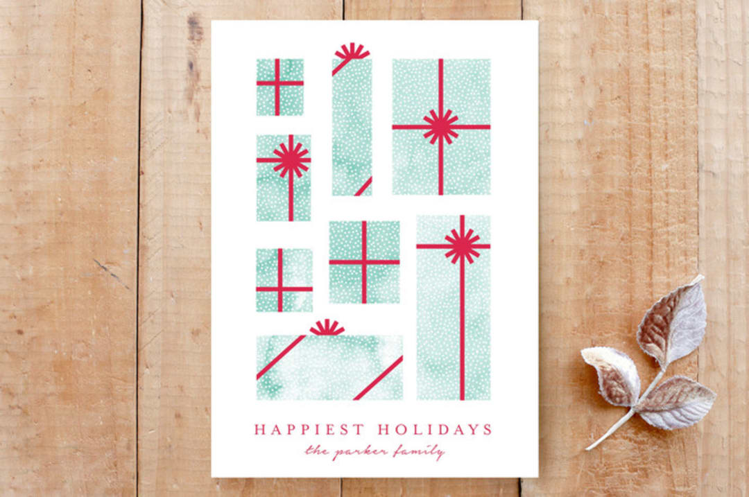 "Watercolors Holiday Gifts" - Stationery in Holly Berry by Belia Simm - Front