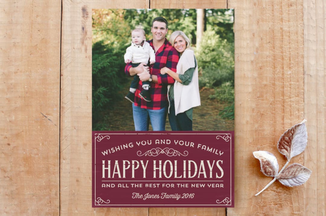 "Holiday Sign" - Stationery in Burgundy by Johanna Phillips Huuva - Front