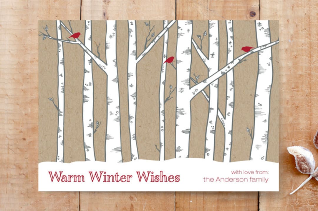 "Warm Winter Woods" - Stationery in Cardinal by Three Wings North - Front