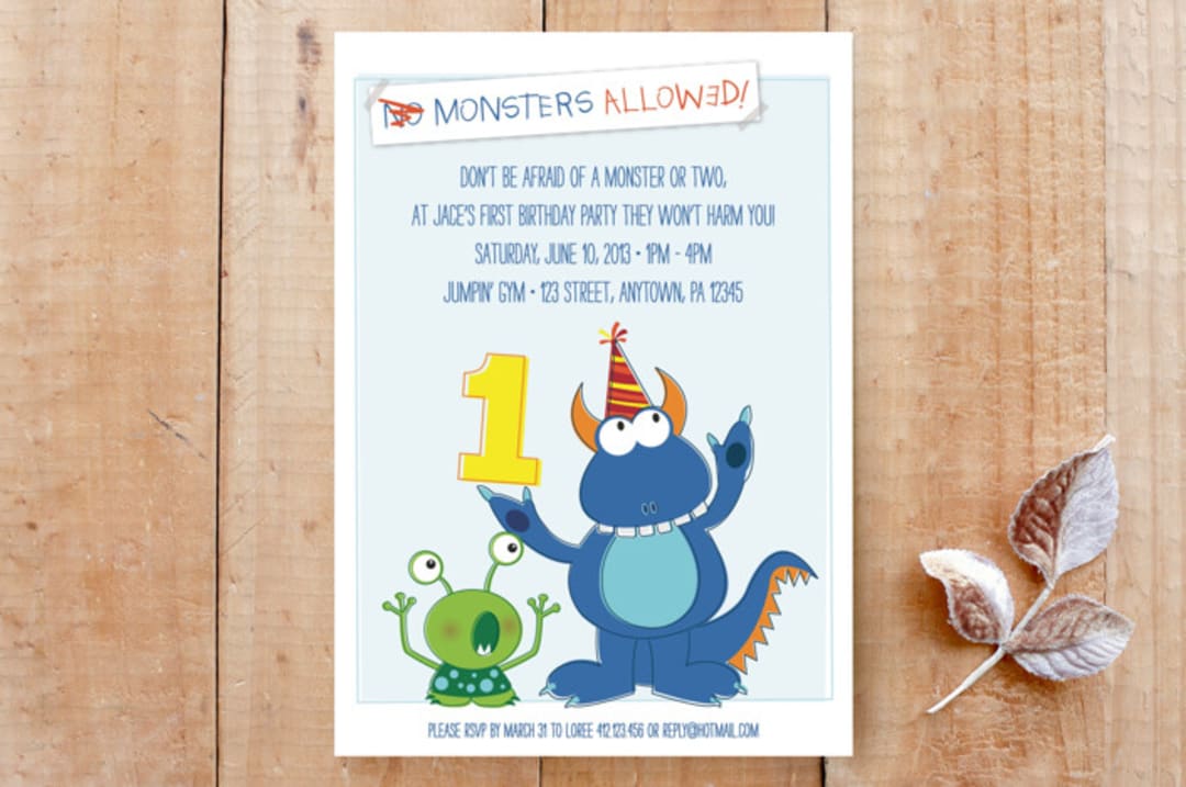 "Monsters Allowed Invitation" - Stationery in Monster Blue by Loree Mayer - Front