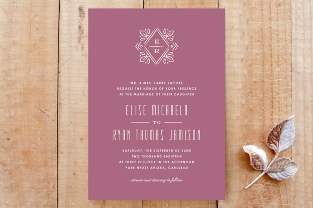 "Diamond Monogram Invitation" - Stationery in Rose by Amber Barkley - Front