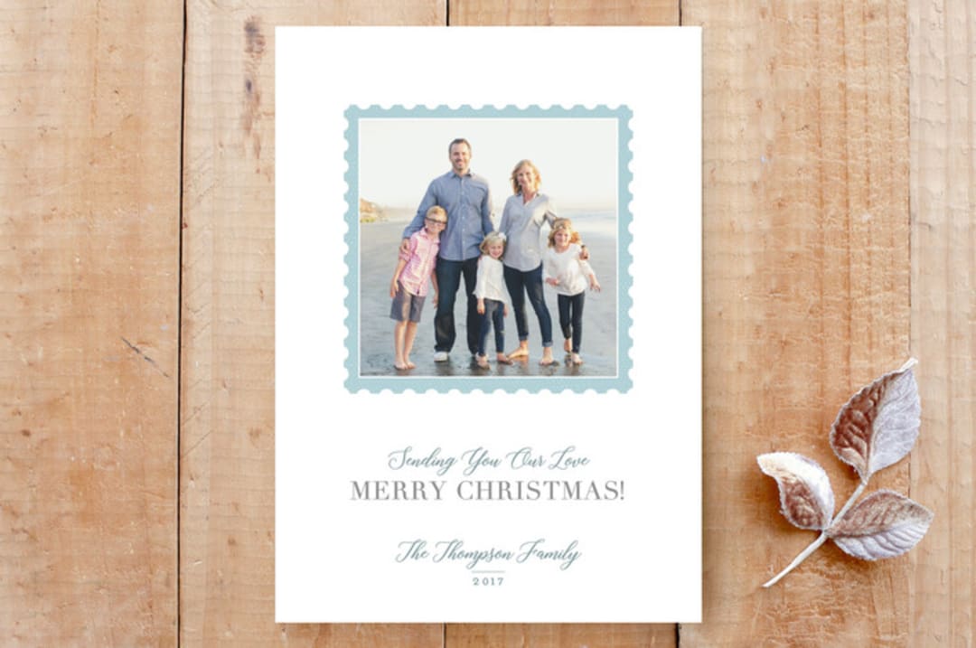 "Sending you our love" - Stationery in Robin Blue by The Chatty Press - Front