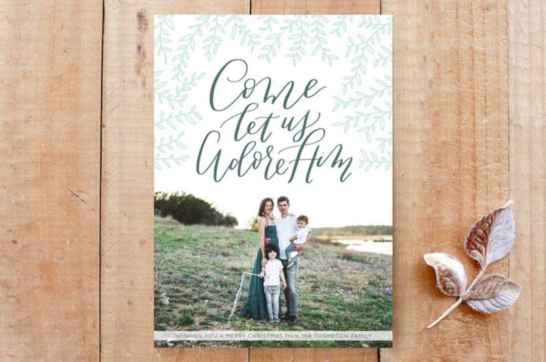 "O Come Let Us Adore" - Stationery in Deep Spruce by Carolyn Kach - Front