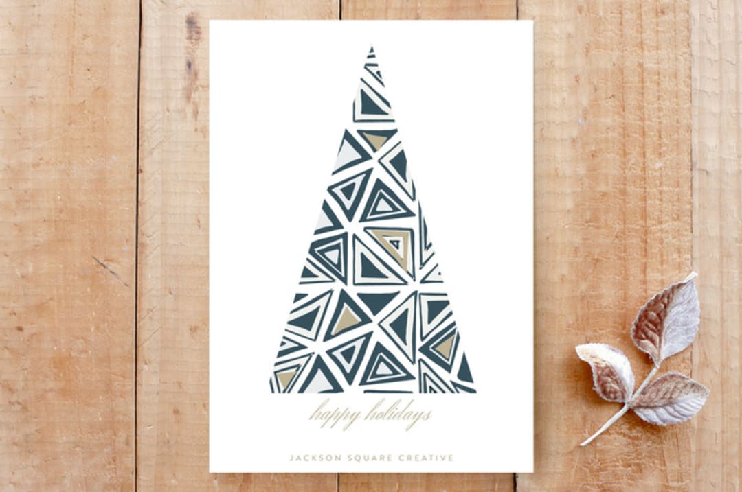 "Geometric Christmas Tree" - Stationery in Caribbean by Roopali - Front