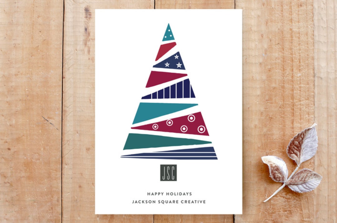 "Stacked Triangles Christmas Tree" - Stationery in Midnight by Roopali - Front