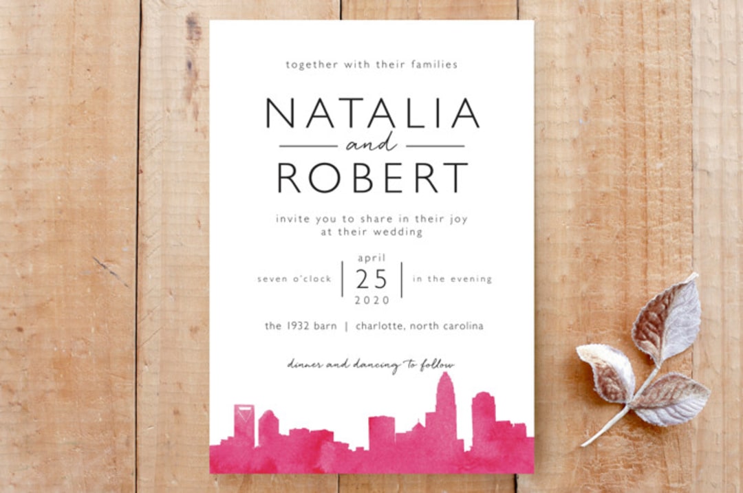 "Skyline Charlotte" - Stationery in Magenta by Laura Condouris - Front