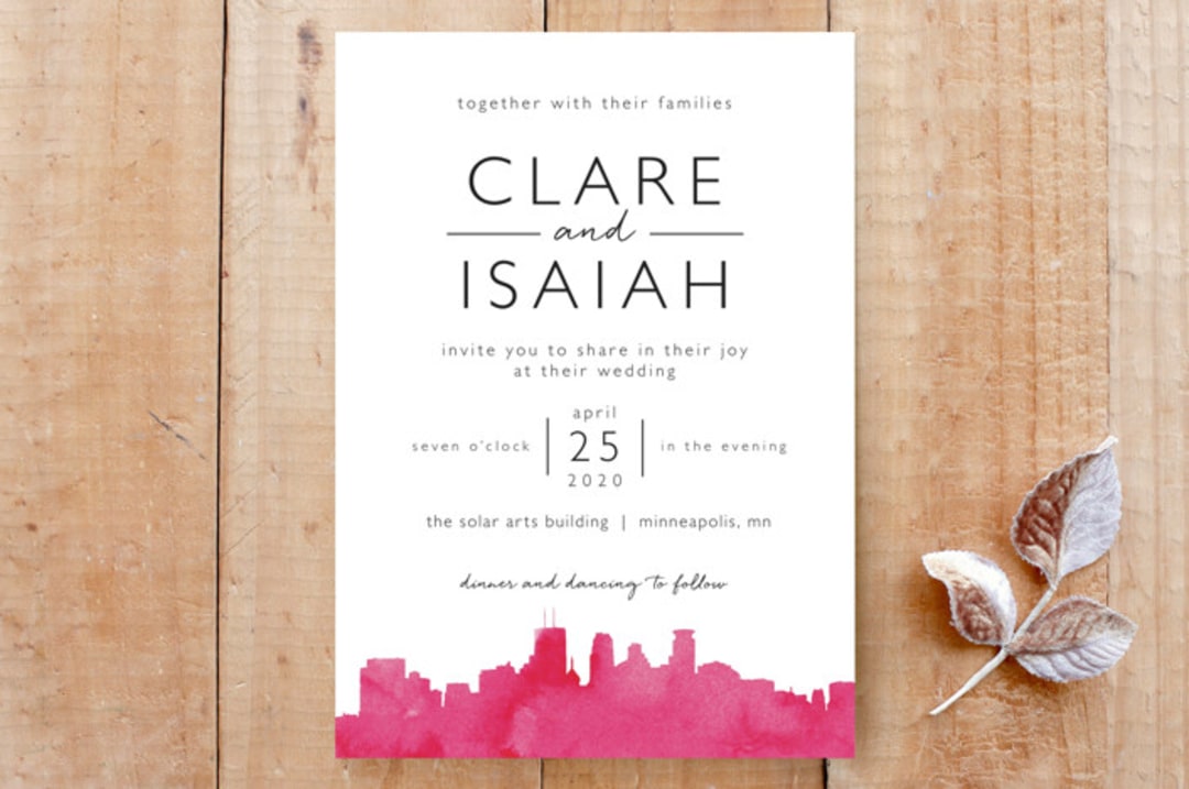 "Skyline Minneapolis" - Stationery in Magenta by Laura Condouris - Front