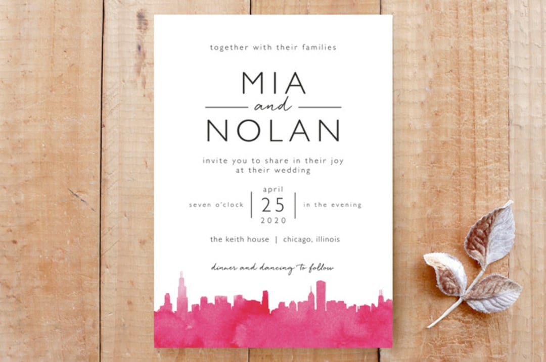 "Skyline- Chicago" - Stationery in Magenta by Laura Condouris - Front