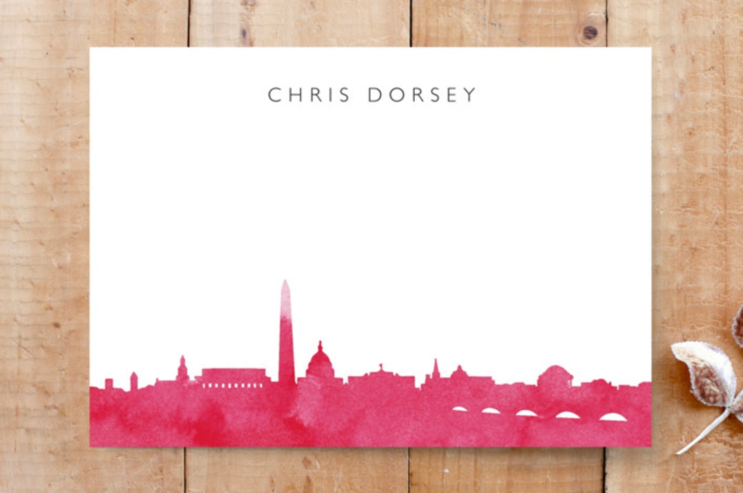 "Skyline DC stationery" - Stationery in Magenta by Laura Condouris - Front