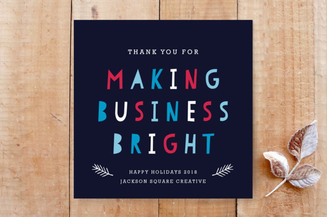 "Making Business Bright Corporate Holiday Card" - Stationery in Berry by Luckybug Designs - Front