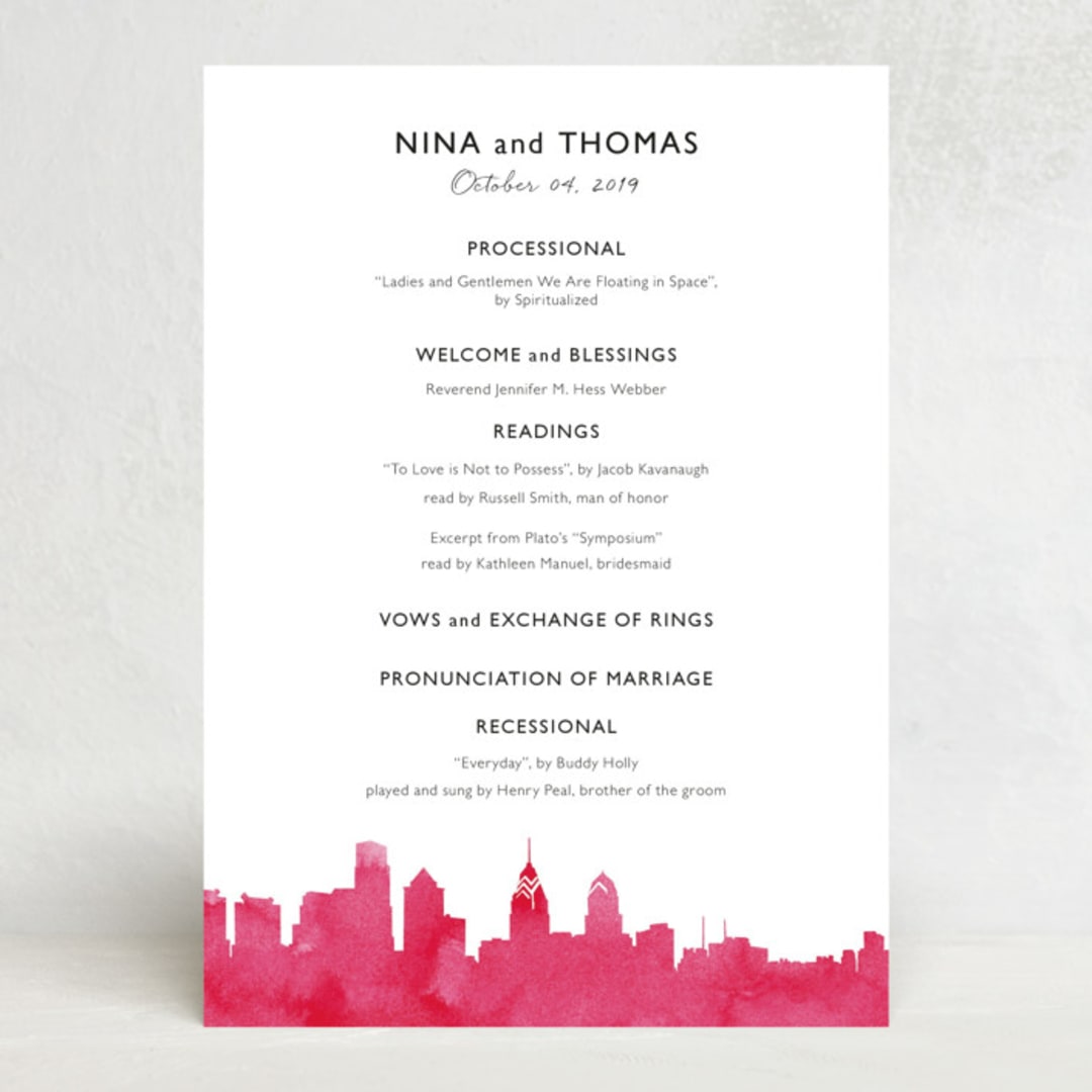 "Skyline Philadelphia Program" - Stationery in Magenta by Laura Condouris - Front