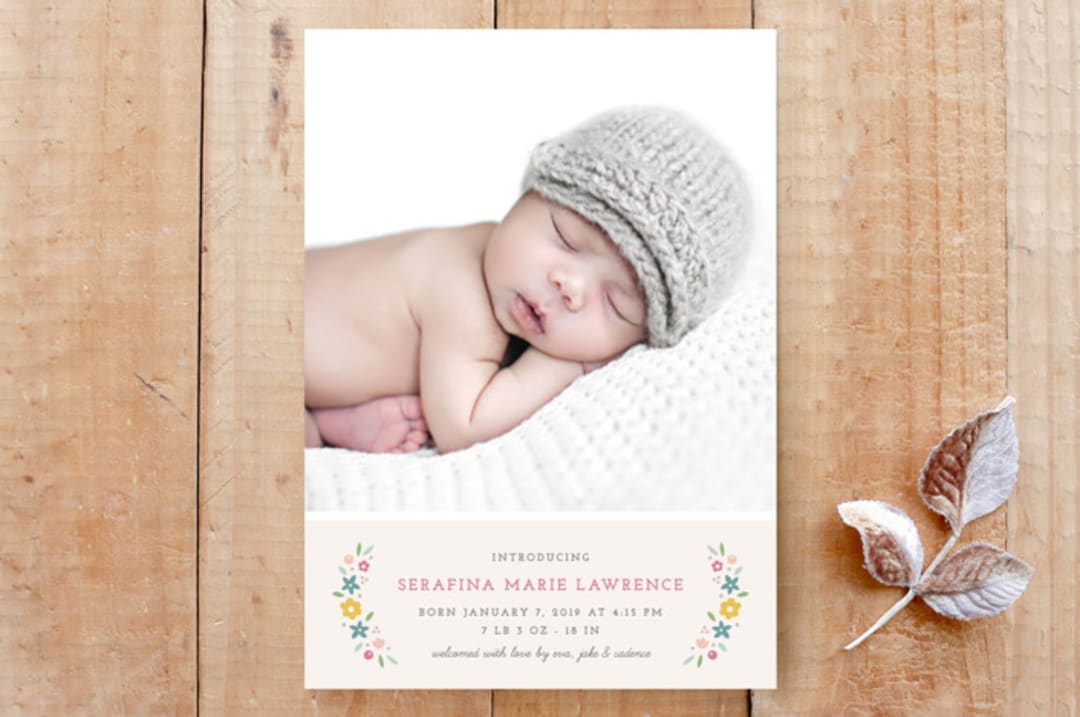 "Serafina Birth Announcement " - Stationery in Marigold by Amber Barkley - Front