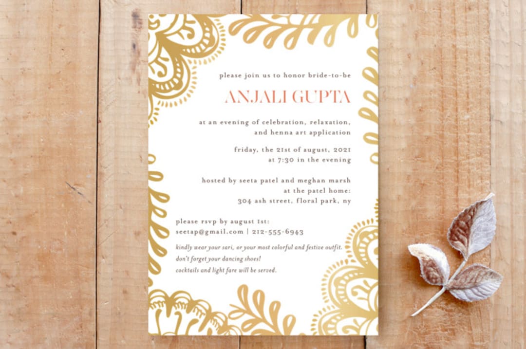 "Modern Mehndi Party Invitations" - Stationery in Gold by Laura Condouris - Front