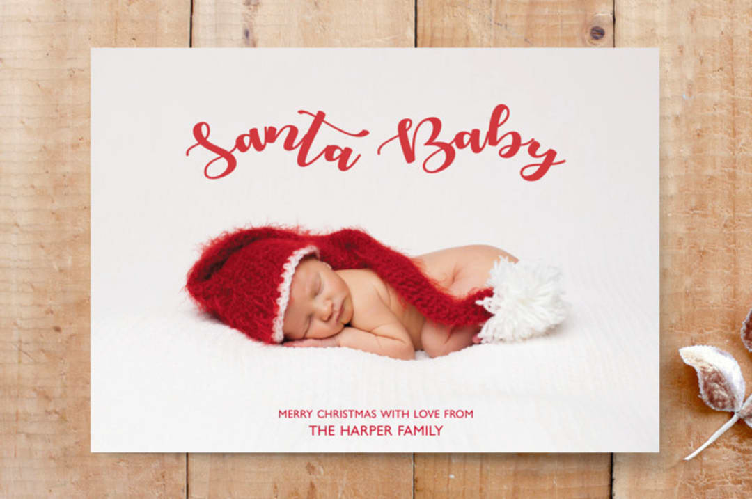 "Santa Baby Holiday " - Stationery in Ruby by MinimalType - Front