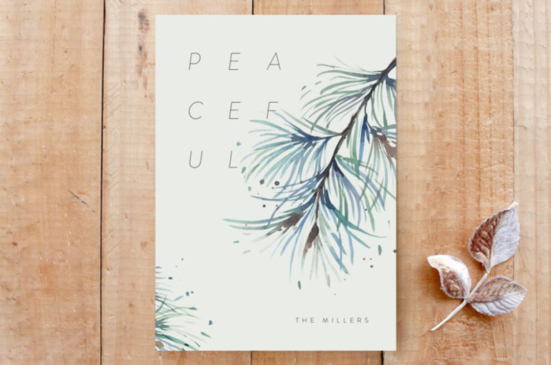 "Winter Pine Needles" - Stationery in Winter Pine by Shannon Chen of Four Wet Feet Studio - Front