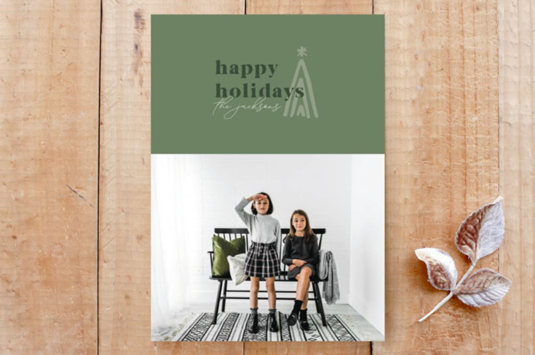 "Modern Evergreen Tree" - Stationery in Evergreen by Olivia Goree - Front