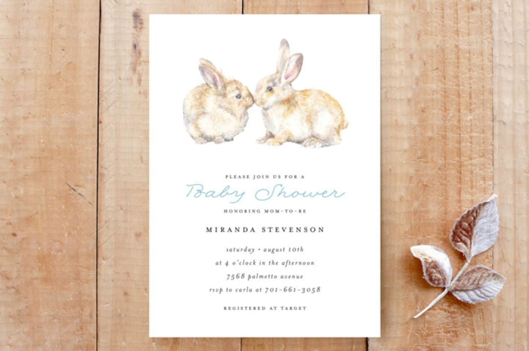 "Snuggling Bunnies 1" - Stationery in Pond by Lauren Rogoff - Front