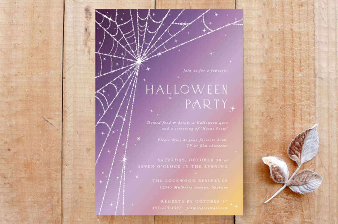 Sparkling Spiderweb Halloween Party Invitation