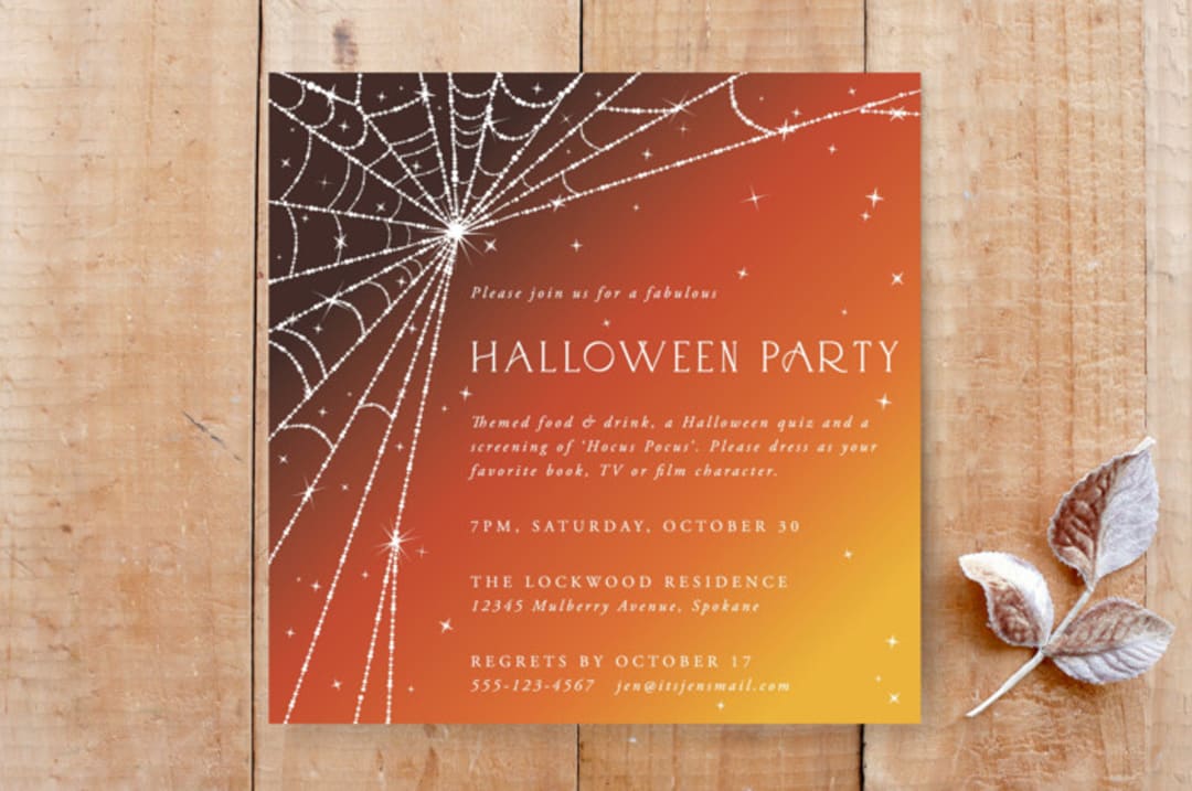 Square Sparkling Spiderweb Halloween Party Invitation