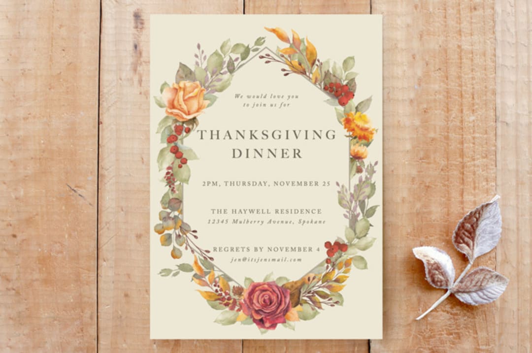 Autumnal Florals Thanksgiving Dinner Invitation
