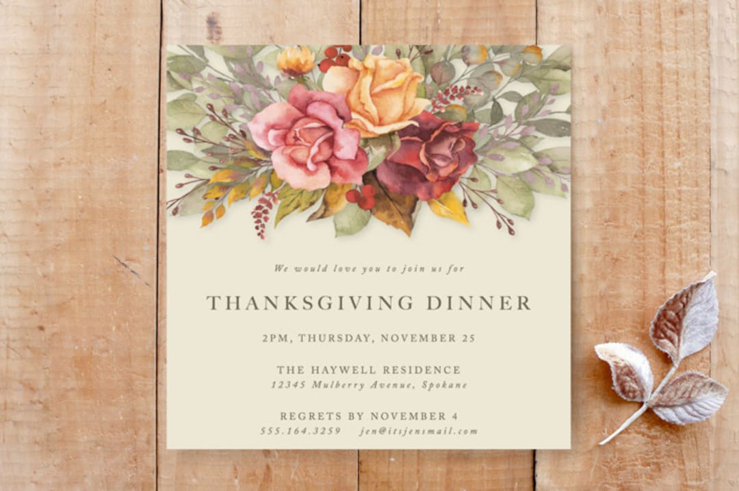 Square Autumnal Border Thanksgiving Dinner Invitation