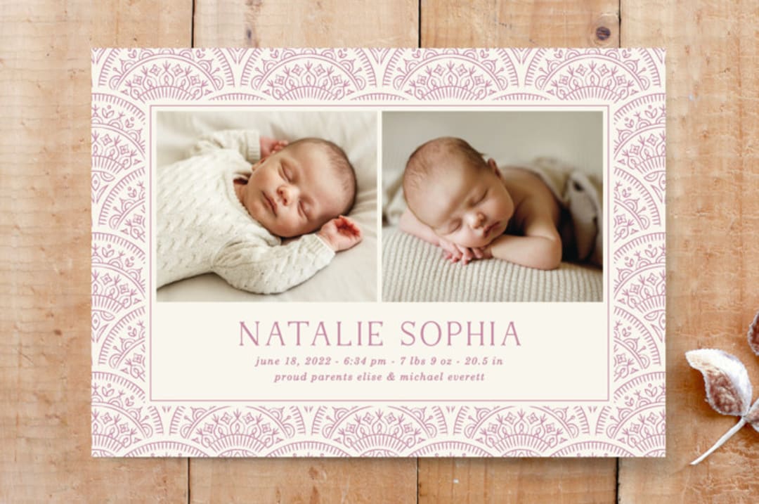 Bohemian Scallops 2-Photo Birth Announcement