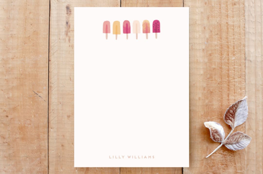 "Ice Pops II" - Stationery in Strawberry by Rebecca Smith - Front