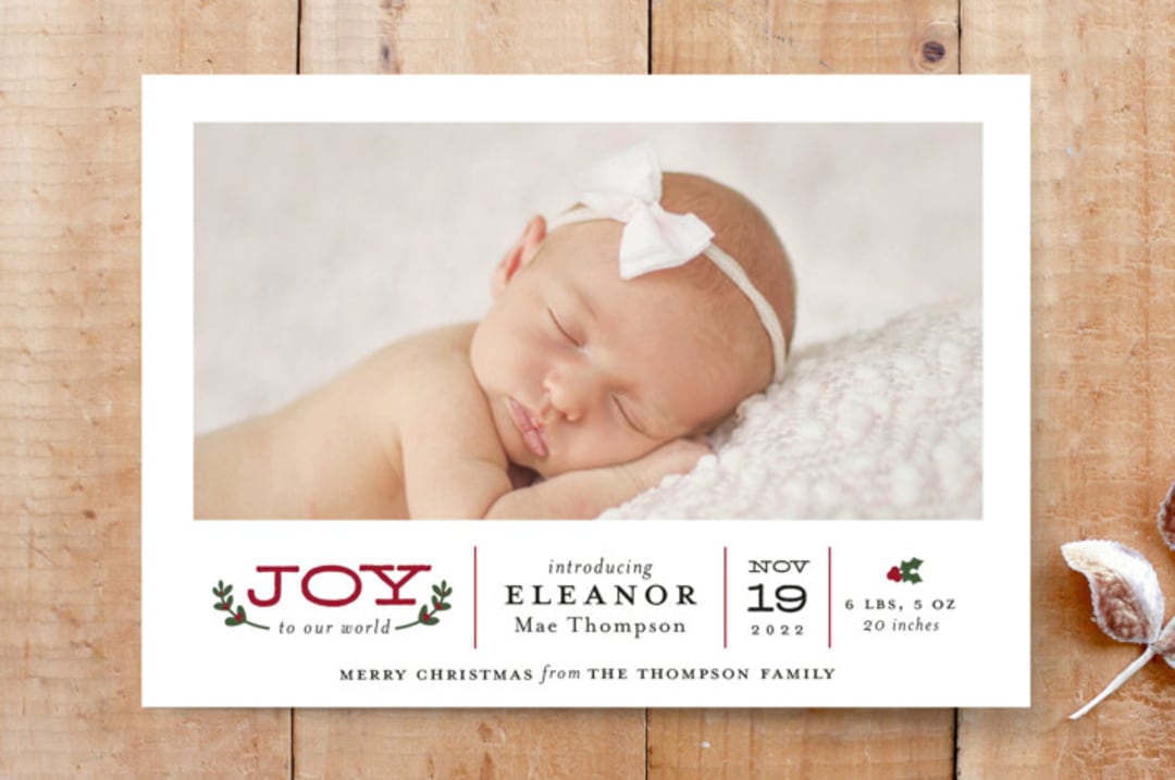 "Much Joy To Our World" - Stationery in Cranberry by Sarah Brown - Front