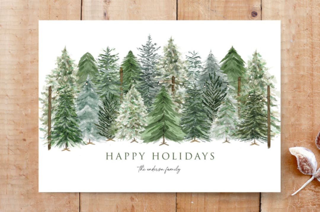 "Holiday Tree Lot" - Stationery in Pine by Anne Ciotola - Front
