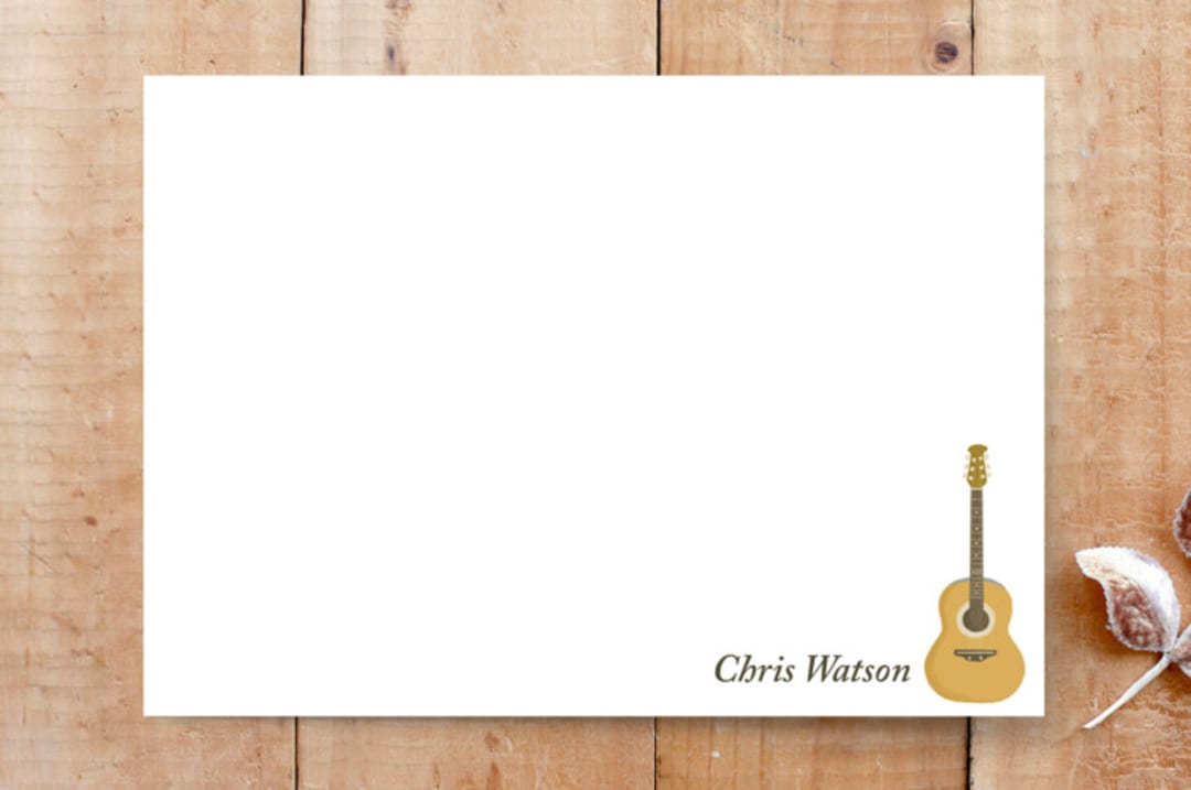 "Acoustic Guitar" - Stationery in Sand by Lisa Travis - Front