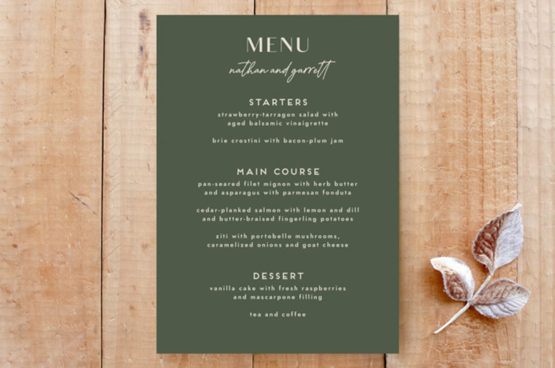 "Herringbone Frame Wedding Menu Card" - Stationery in Sage by Amber Barkley - Front