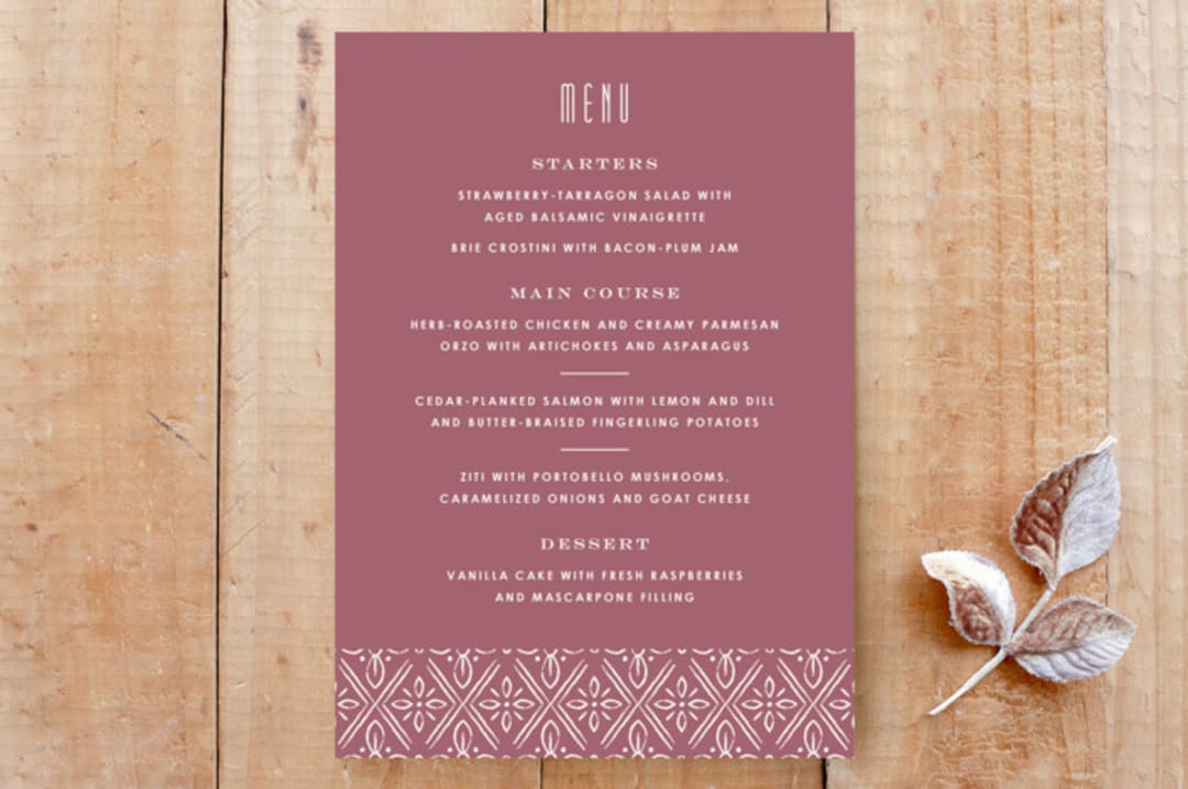 "Diamond Monogram Wedding Menu Card" - Stationery in Rose by Amber Barkley - Front