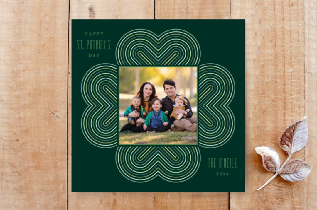 "Multicolored Clover St. Patrick's Day Photo Card" - Stationery in Pine by Amber Barkley - Front