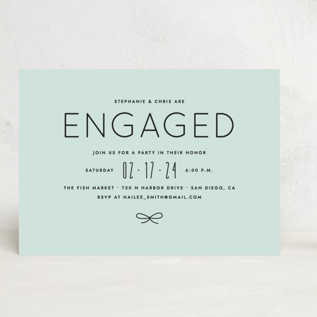 "Knotted Engagement Party Invitation (Borderless)" - Stationery in Aqua by Amber Barkley - Front