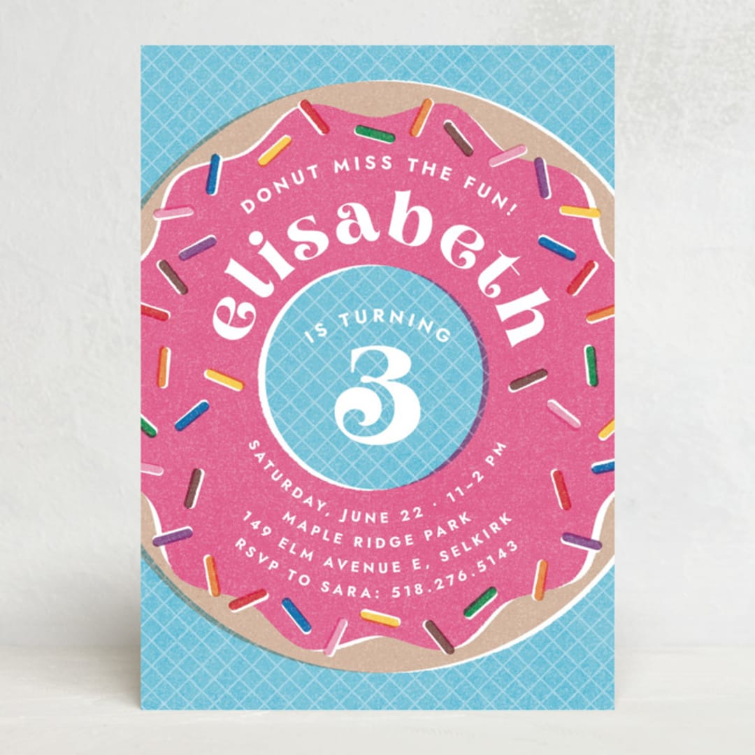 "Donut Miss the Fun! Birthday Invitation" - Stationery in Magenta by Amber Barkley - Front