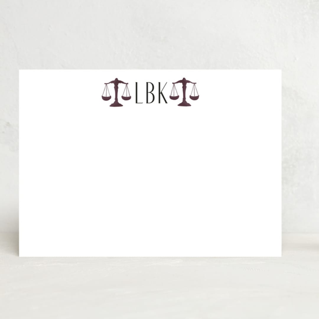 "Scales Of Justice Monogram" - Stationery in Burgundy by Lisa Travis - Front