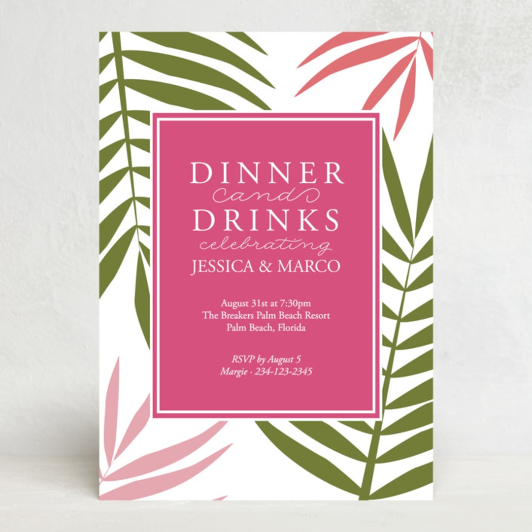 "Elegant Palms Engagement Party Invitation" - Stationery in Hyacinth by Meredith Collie - Front