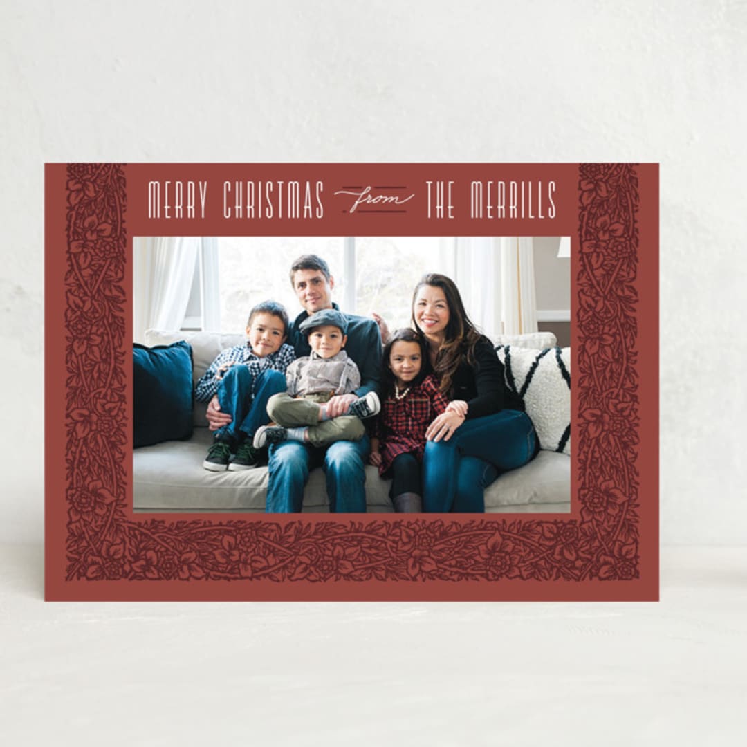 Vintage Botanical Frame Holiday Photo Card
